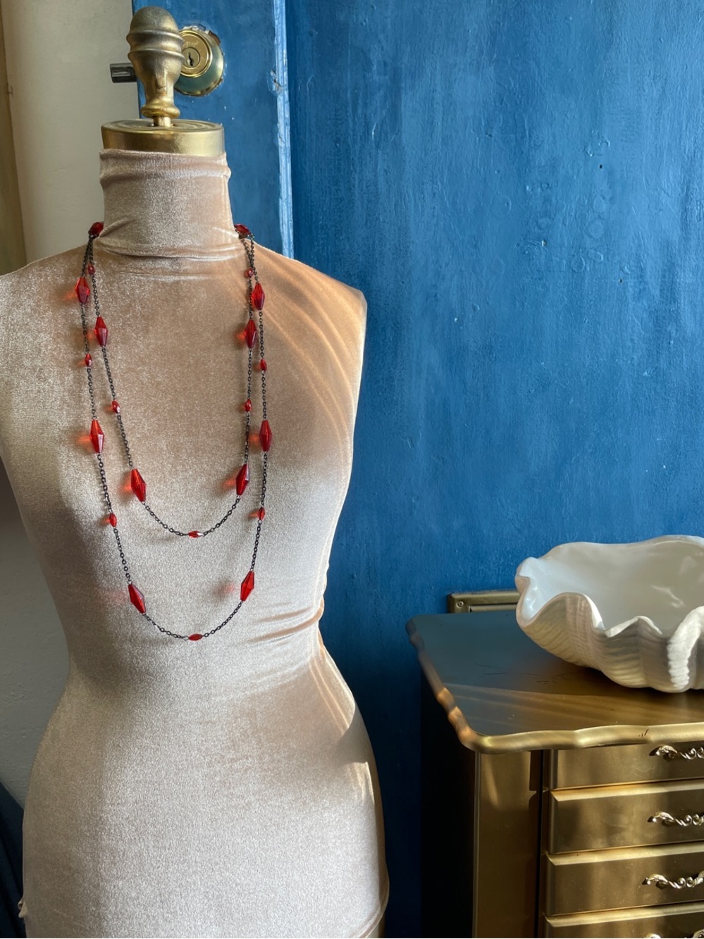 Layered Red Bead Necklace for Women